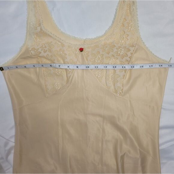 VINTAGE 80s slip ivory cream lace and satin rose grunge floral dress 48/L - Picture 13 of 13